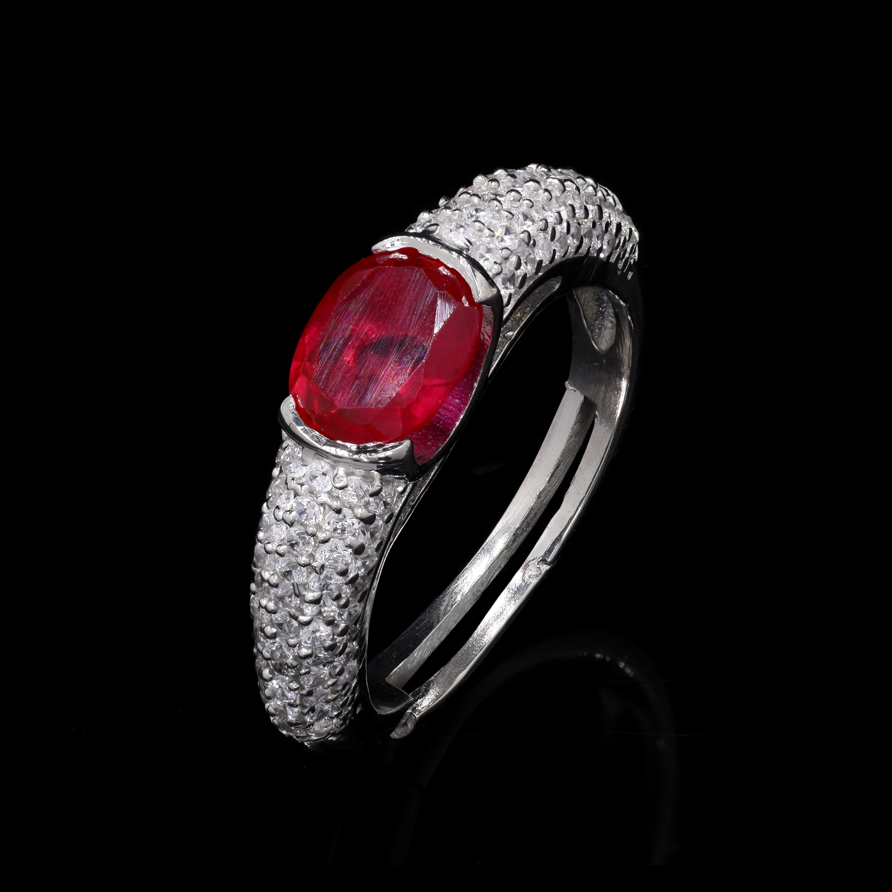 Red Oval Cocktail Silver Ring