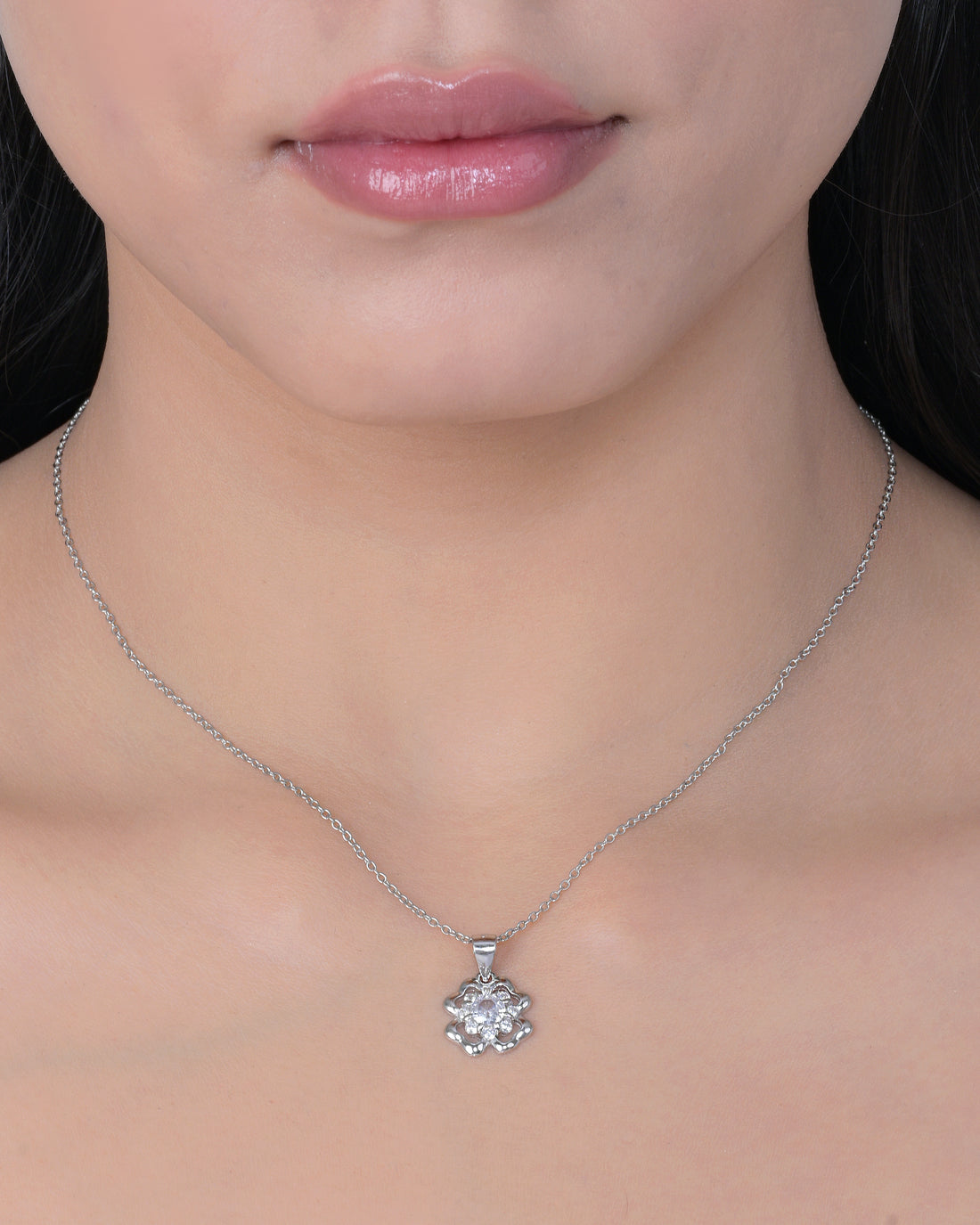 Flower Petal Silver Pendant Set