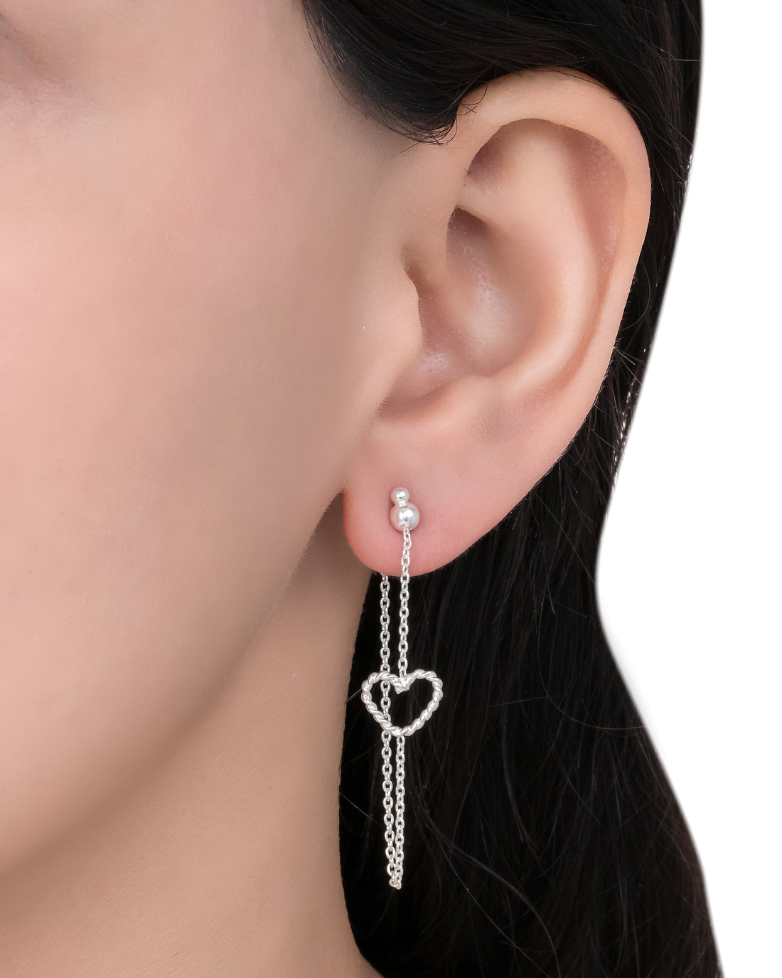 Heart Drops Silver Earrings