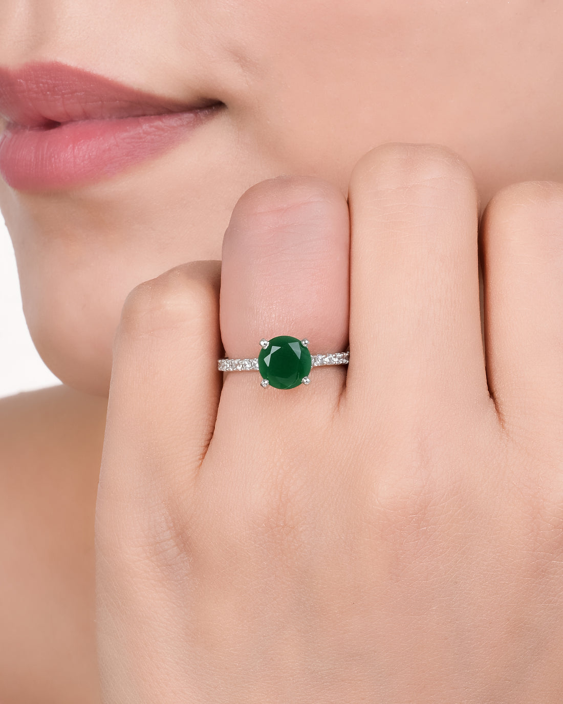 Green Sparkle Silver Ring