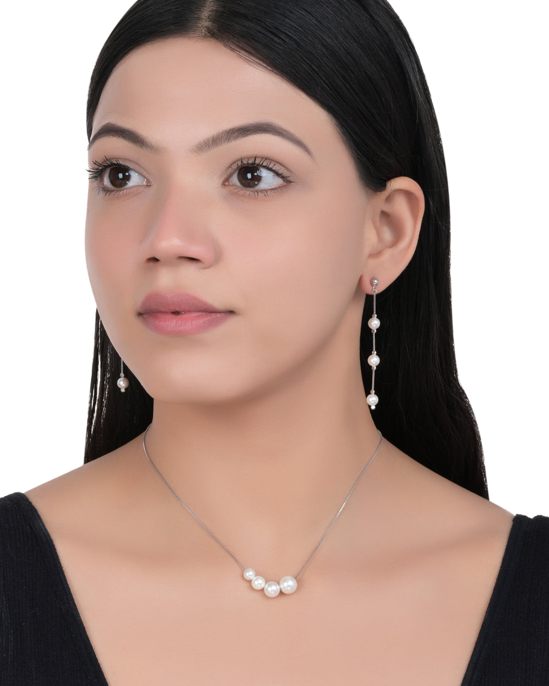 Ascending Pearls Silver Pendant Set