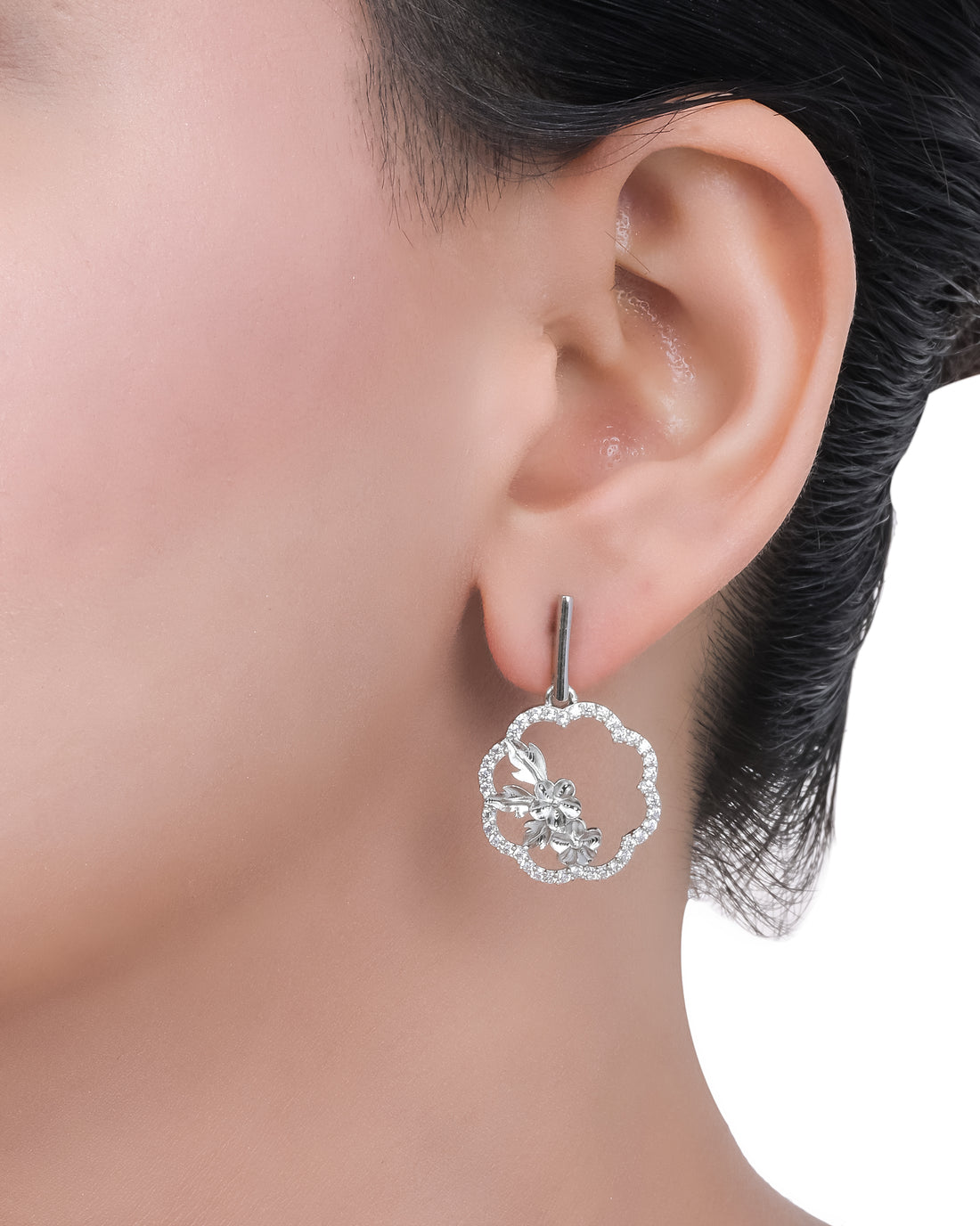 Flower Hoop Silver Earrings