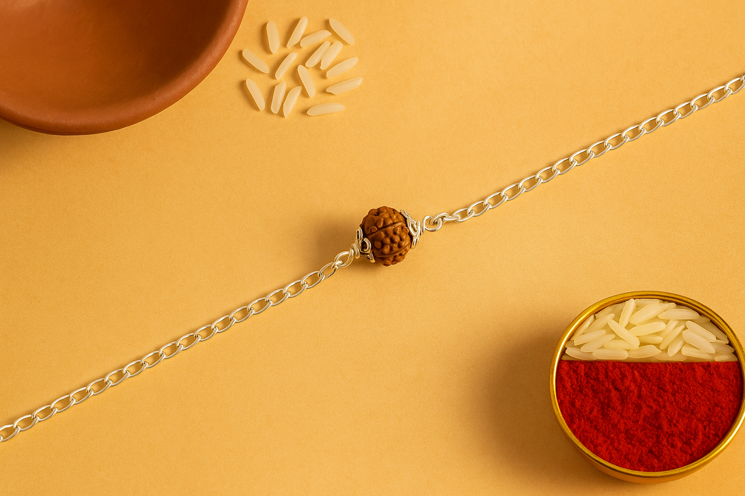 Panchmukhi Rudraksh Silver Rakhi Bracelet