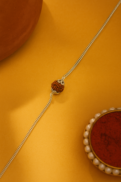 Panchmukhi Rudraksh Silver Bracelet Rakhi