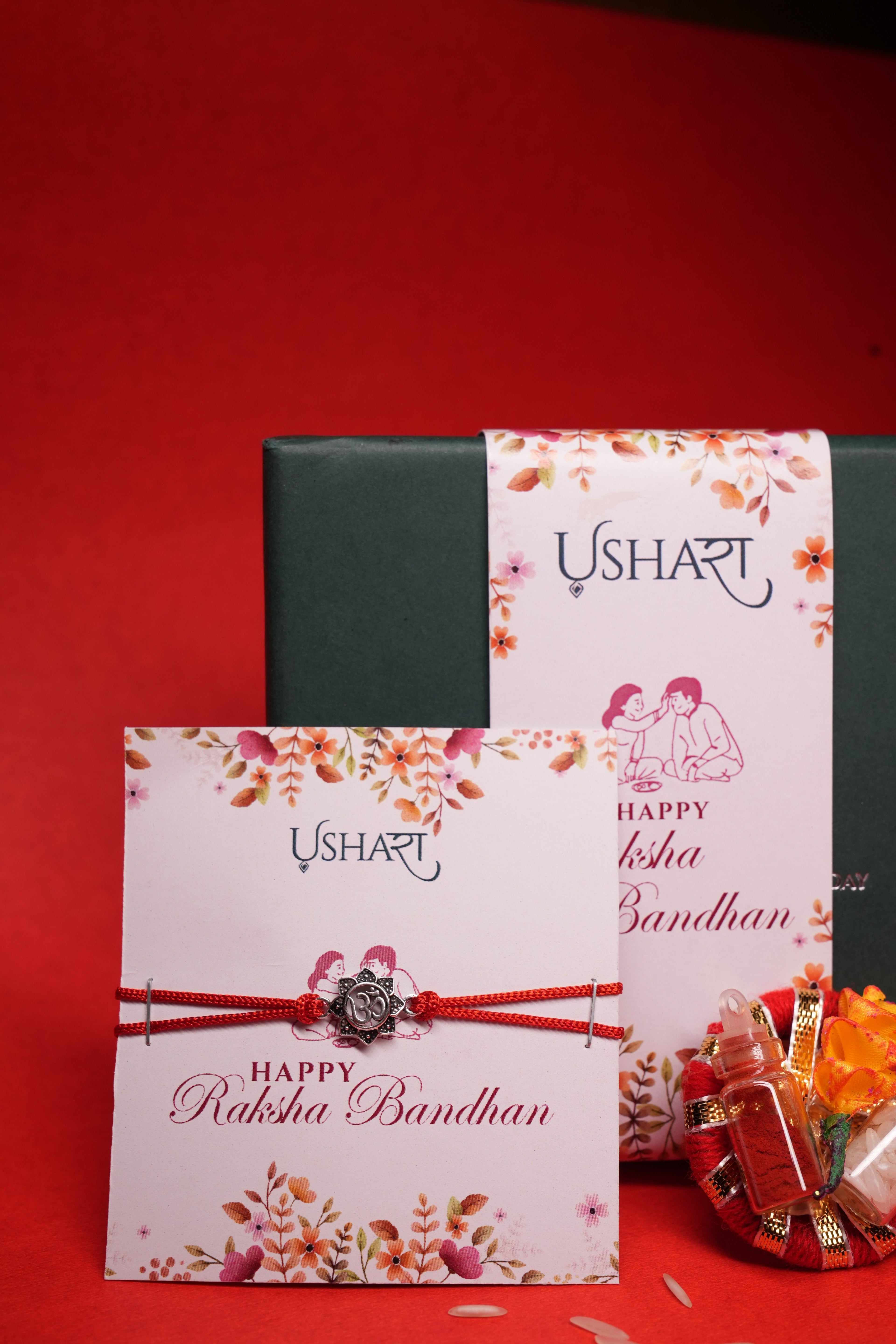 Om Flower Silver Rakhi
