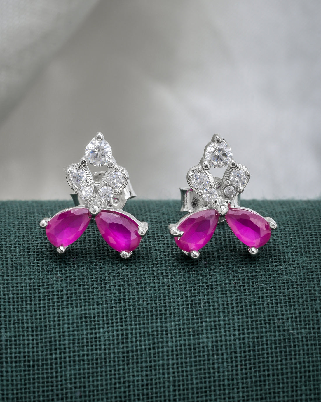 Pink Butterfly Wings Silver Studs