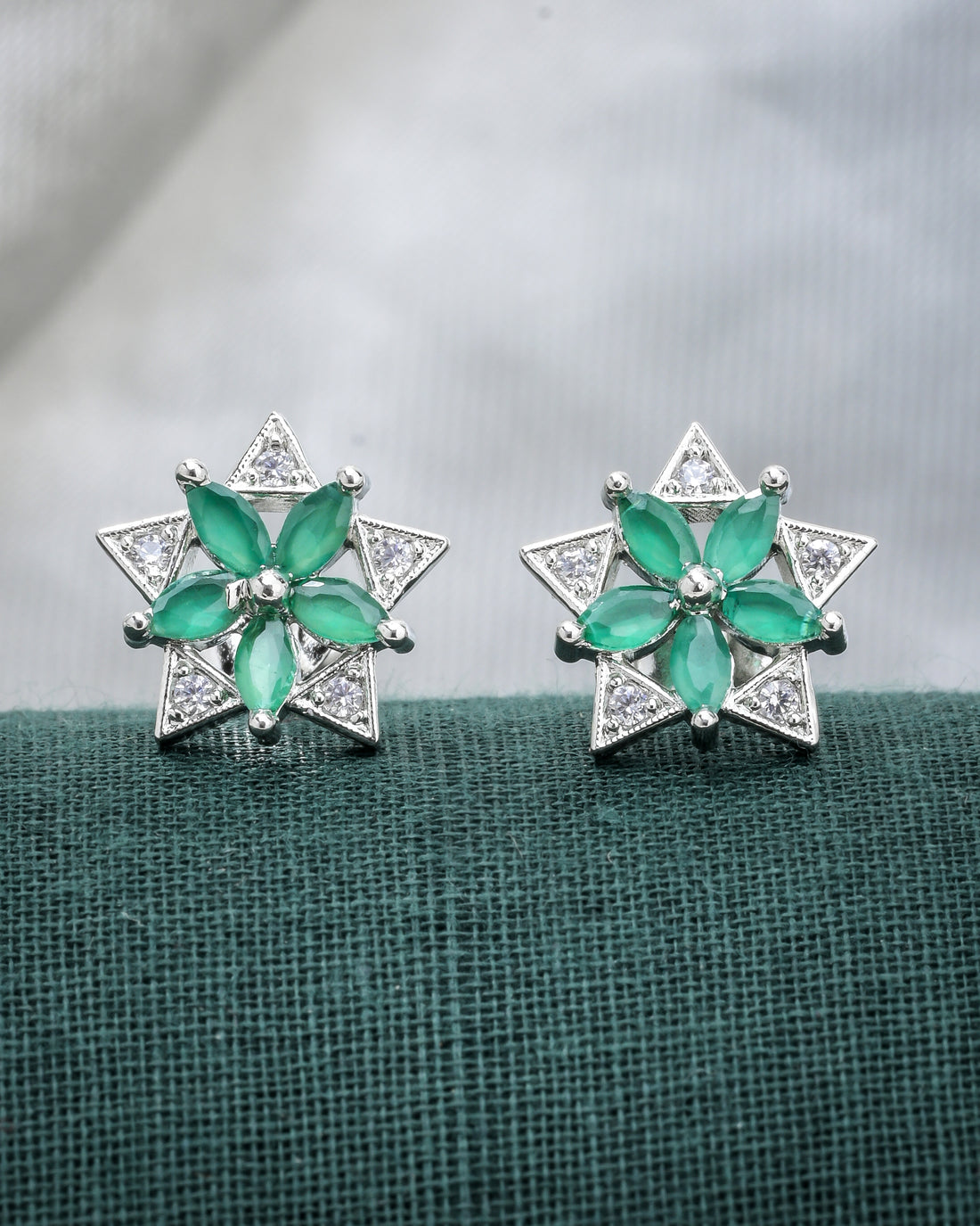 Green Bold Spikes Silver Studs