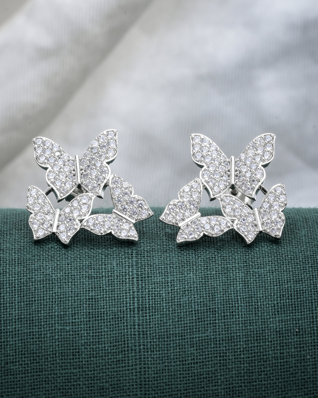 White Butterfly Swarm Silver Studs