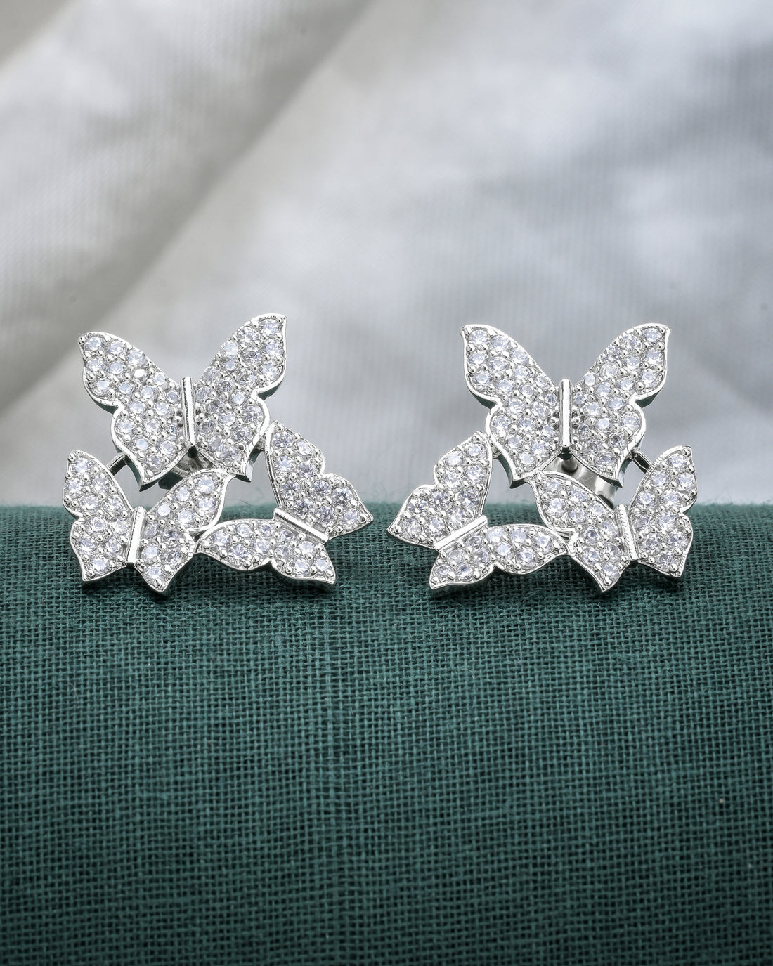 White Butterfly Swarm Silver Studs