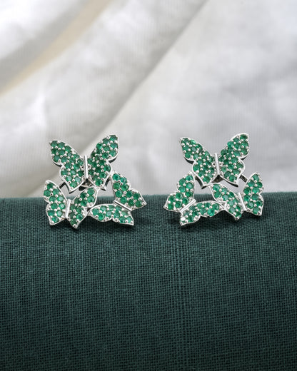 Green Butterfly Swarm Silver Studs