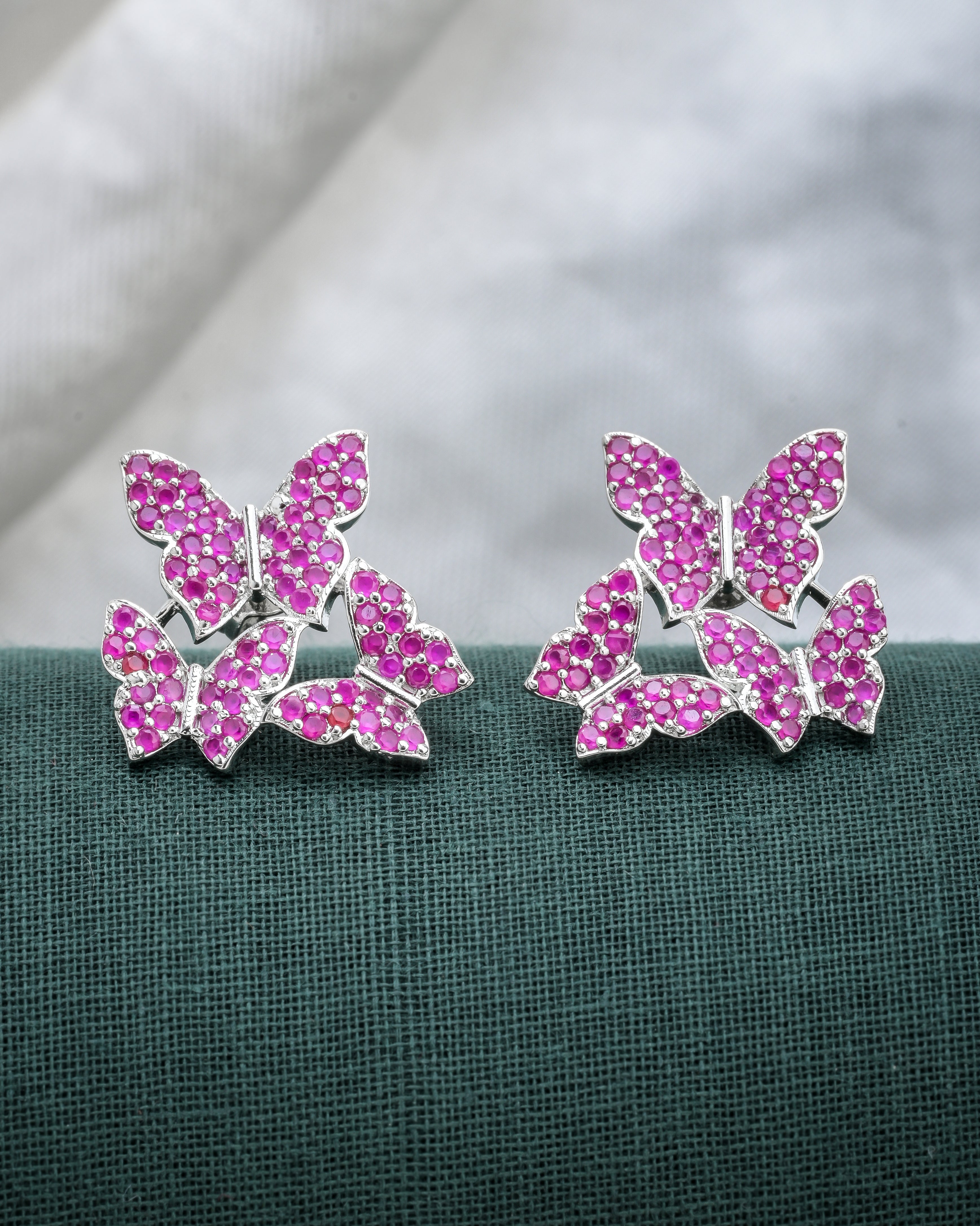 Red Butterfly Swarm Silver Studs