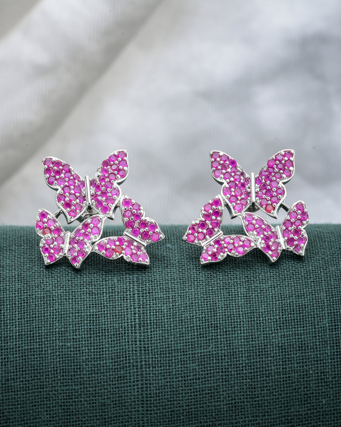 Red Butterfly Swarm Silver Studs