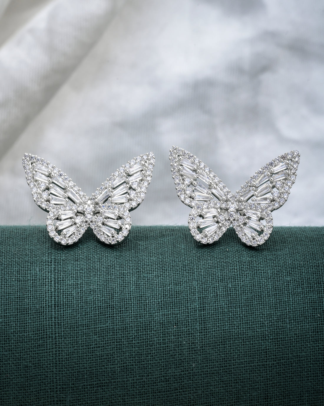 White Butterfly Silver Studs