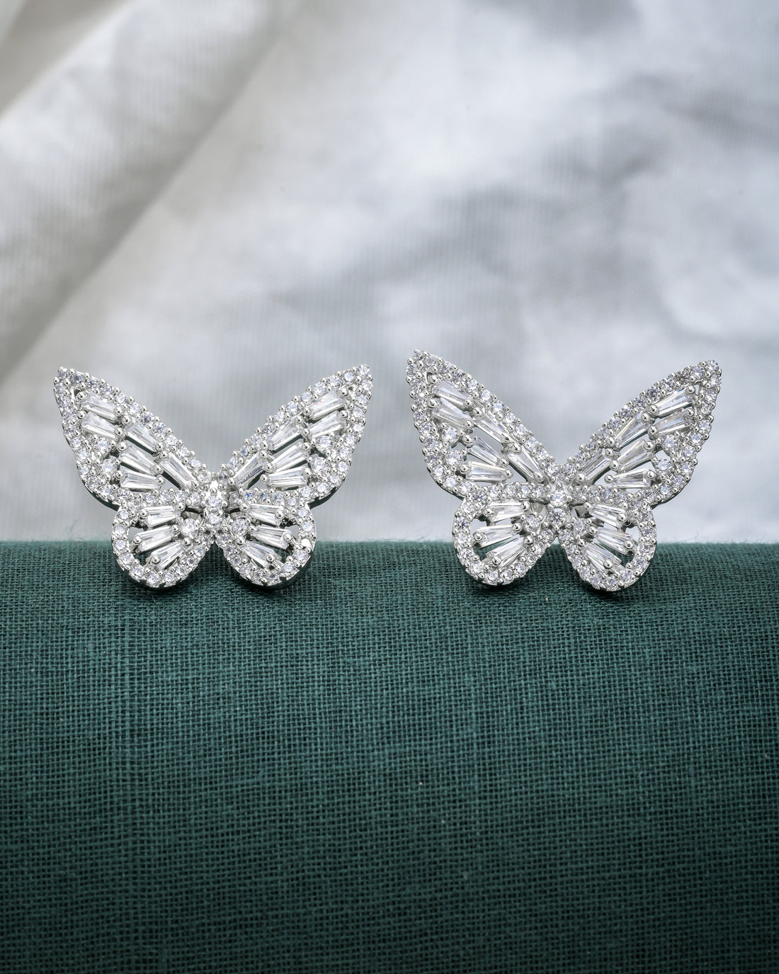 White Butterfly Silver Studs