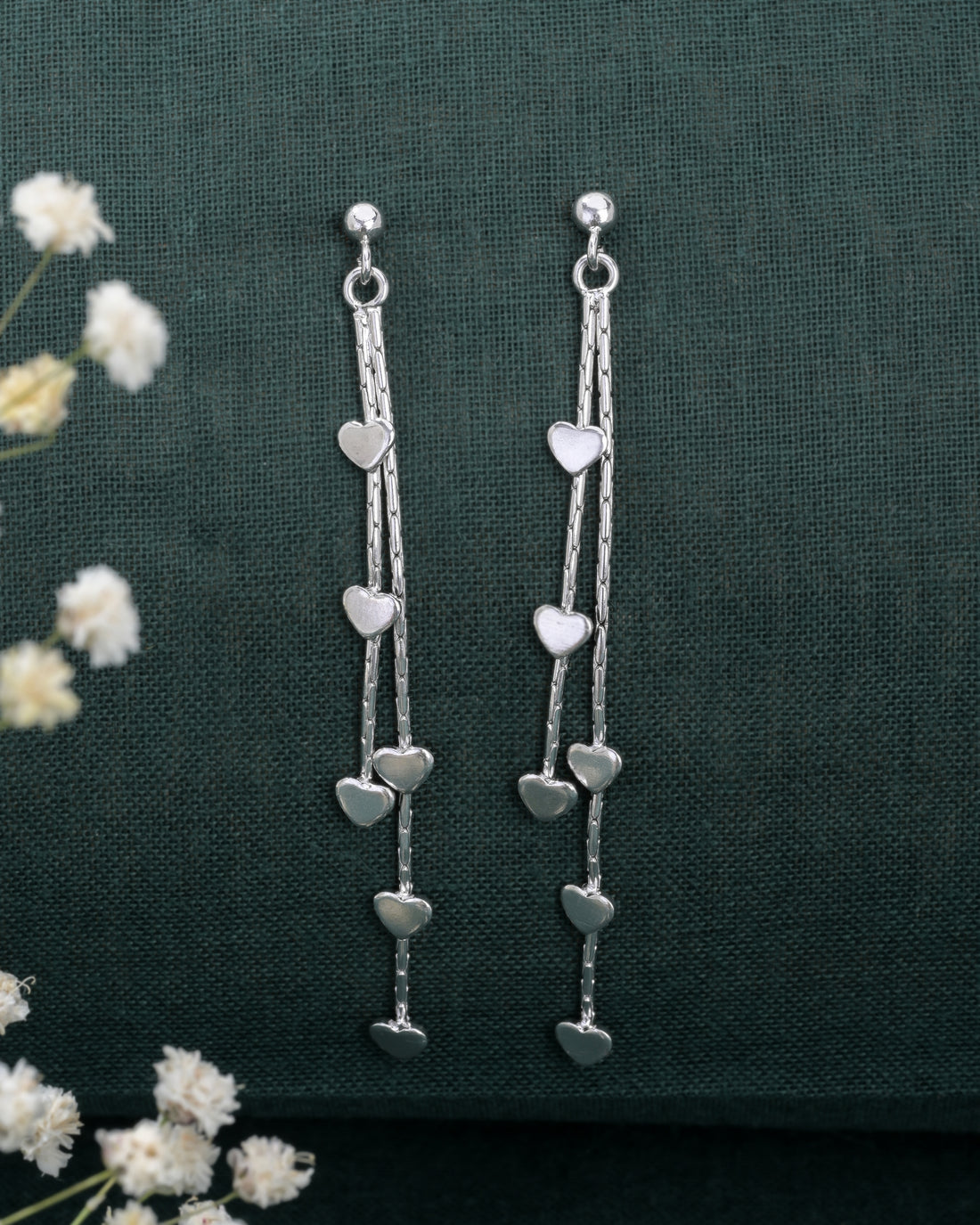 Heart Drop Silver Earrings