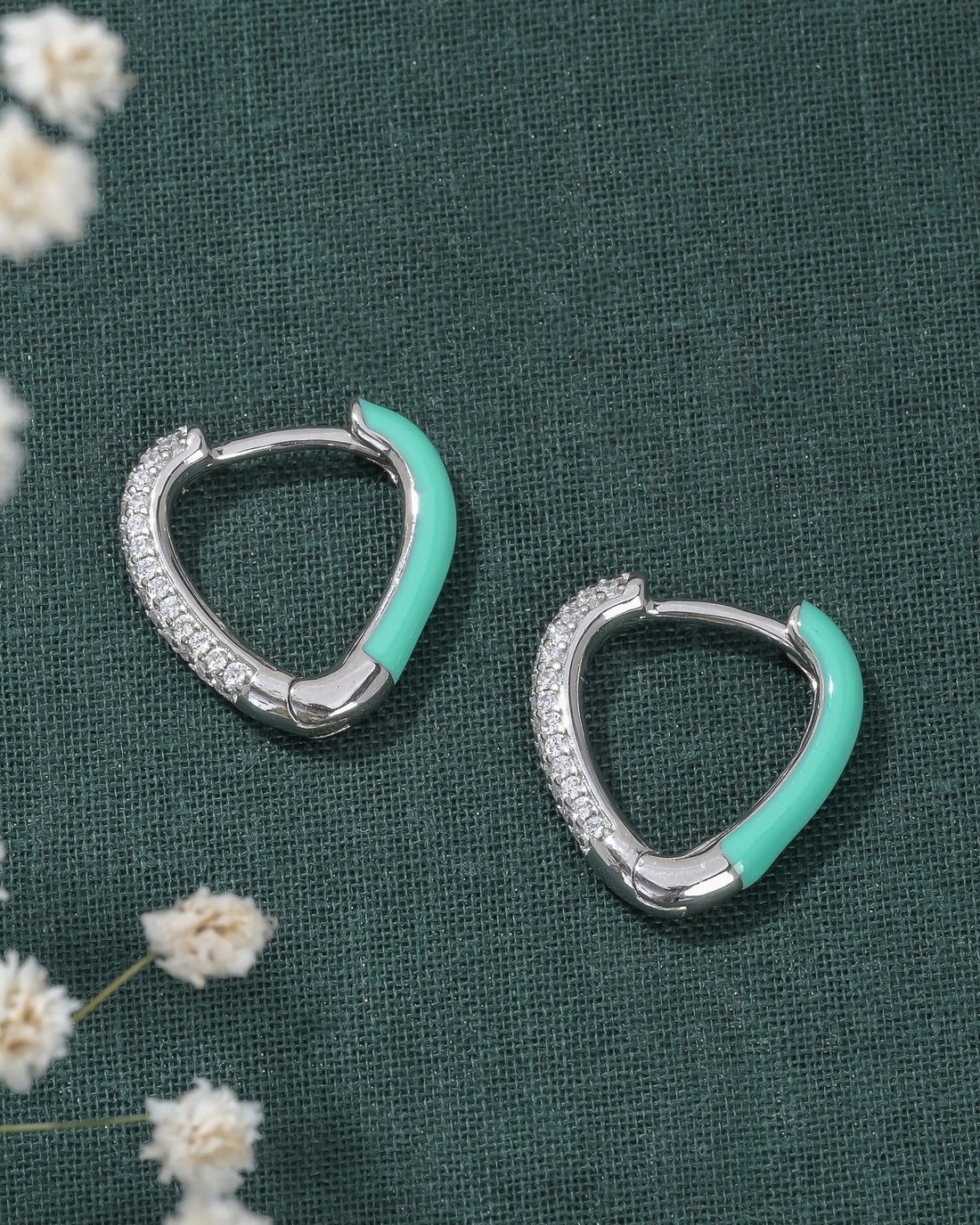 Green Edge Silver Earrings