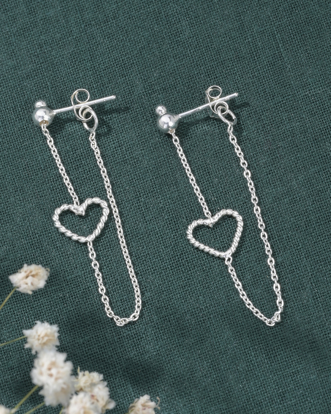 Heart Drops Silver Earrings