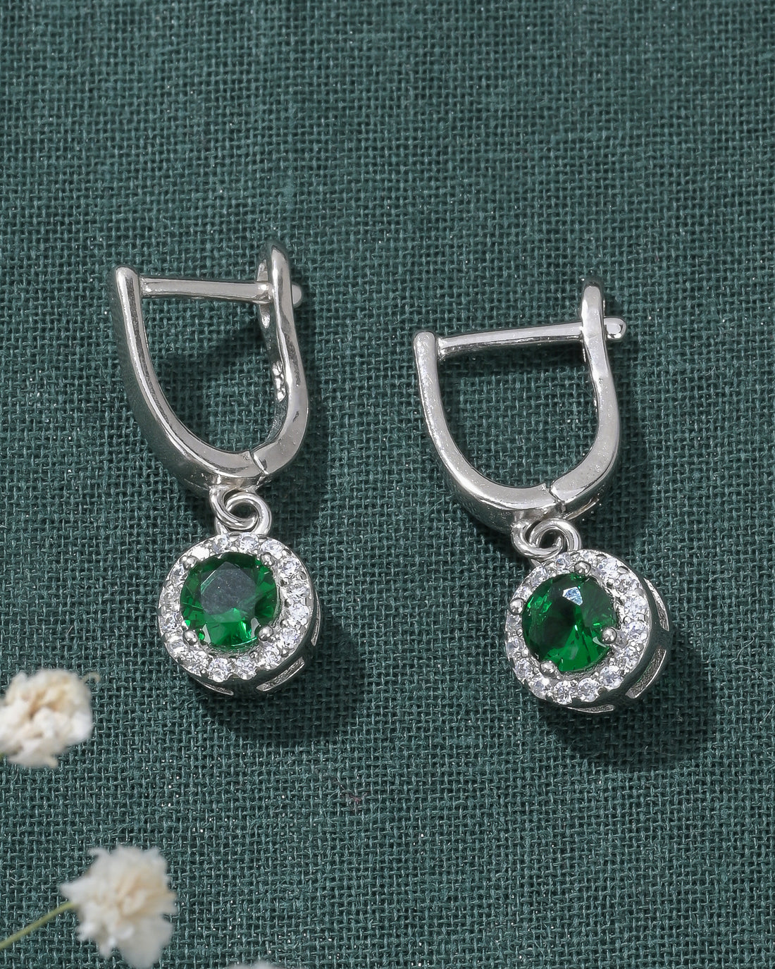 Twisted Green Silver Earrings