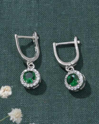 Twisted Green Silver Earrings