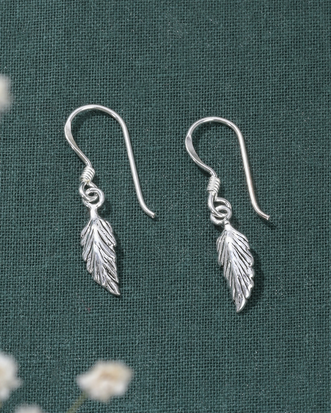 Leaf-Drop Silver Earrings