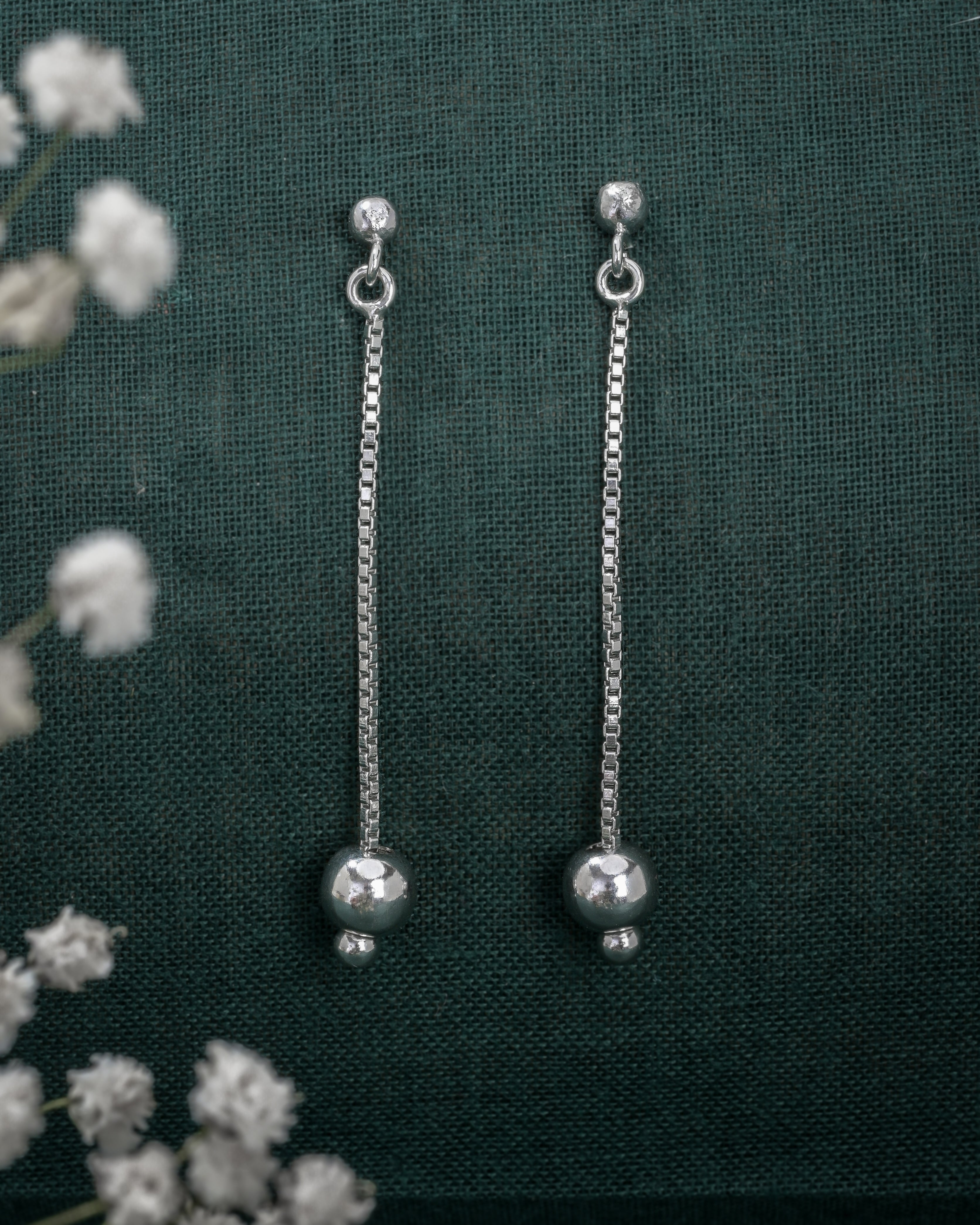 Silver Ball Drop Earrings