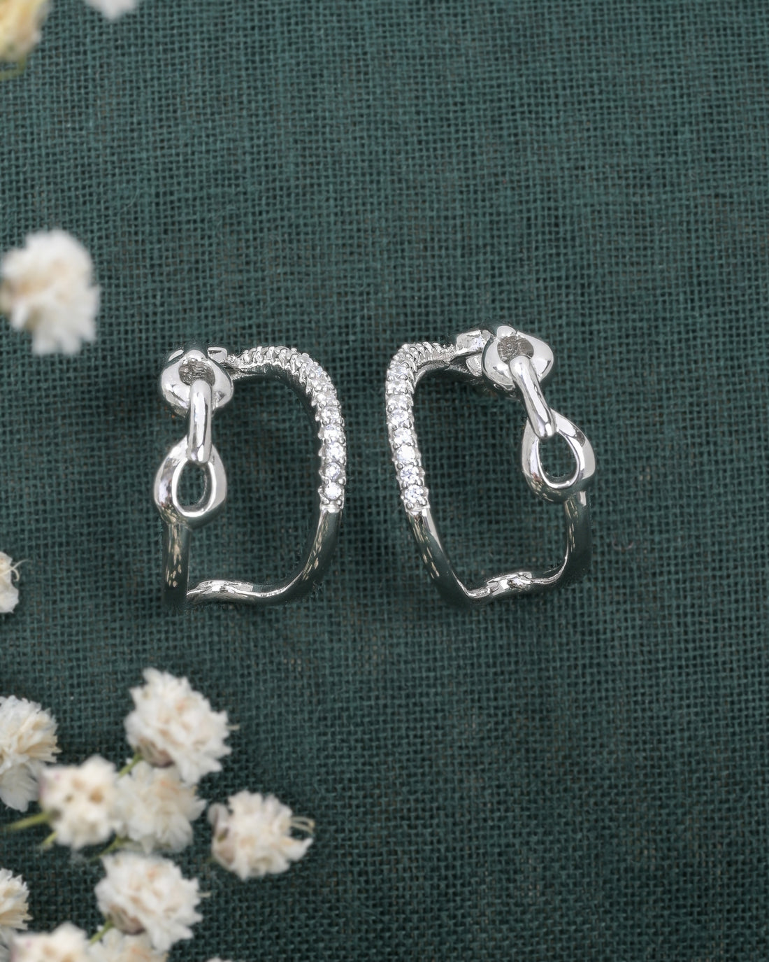 Chain &amp; Sparkle Silver Earrings