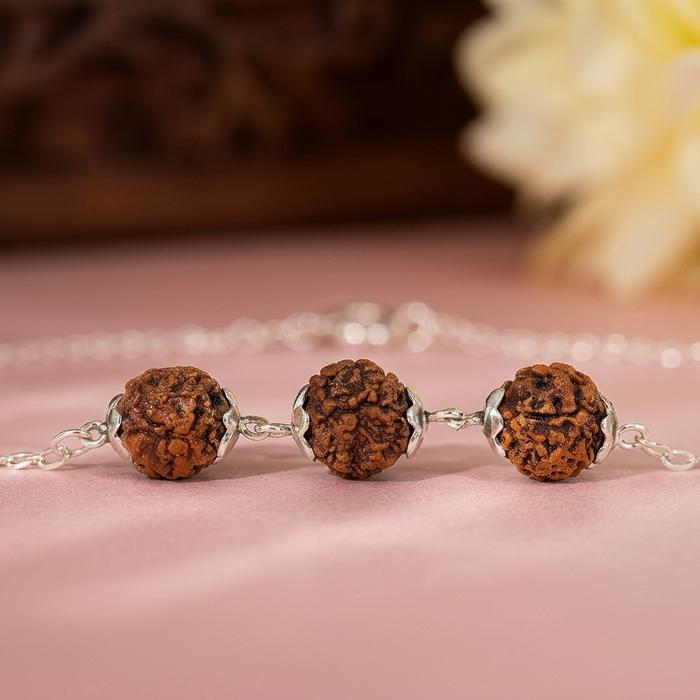 Panchmukhi Rudraksh Trio Silver Rakhi Bracelet