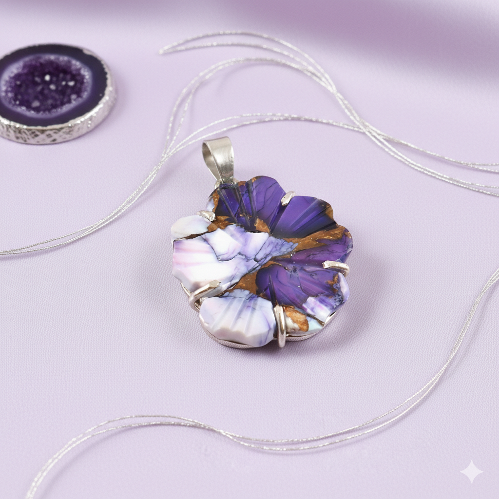 Floral Agate Silver Pendant