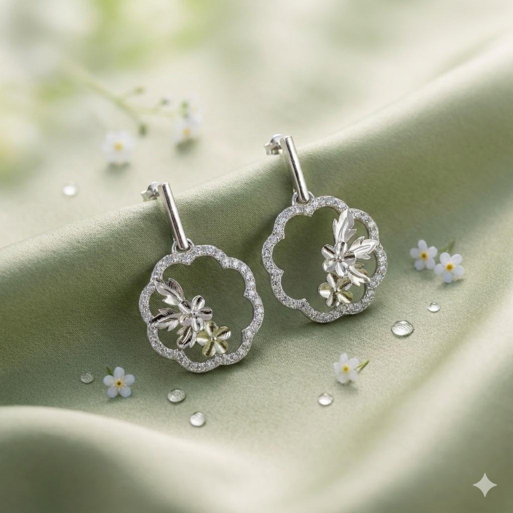Flower Hoop Silver Earrings