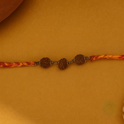 Panchmukhi Rudraksh Trio Silver Rakhi