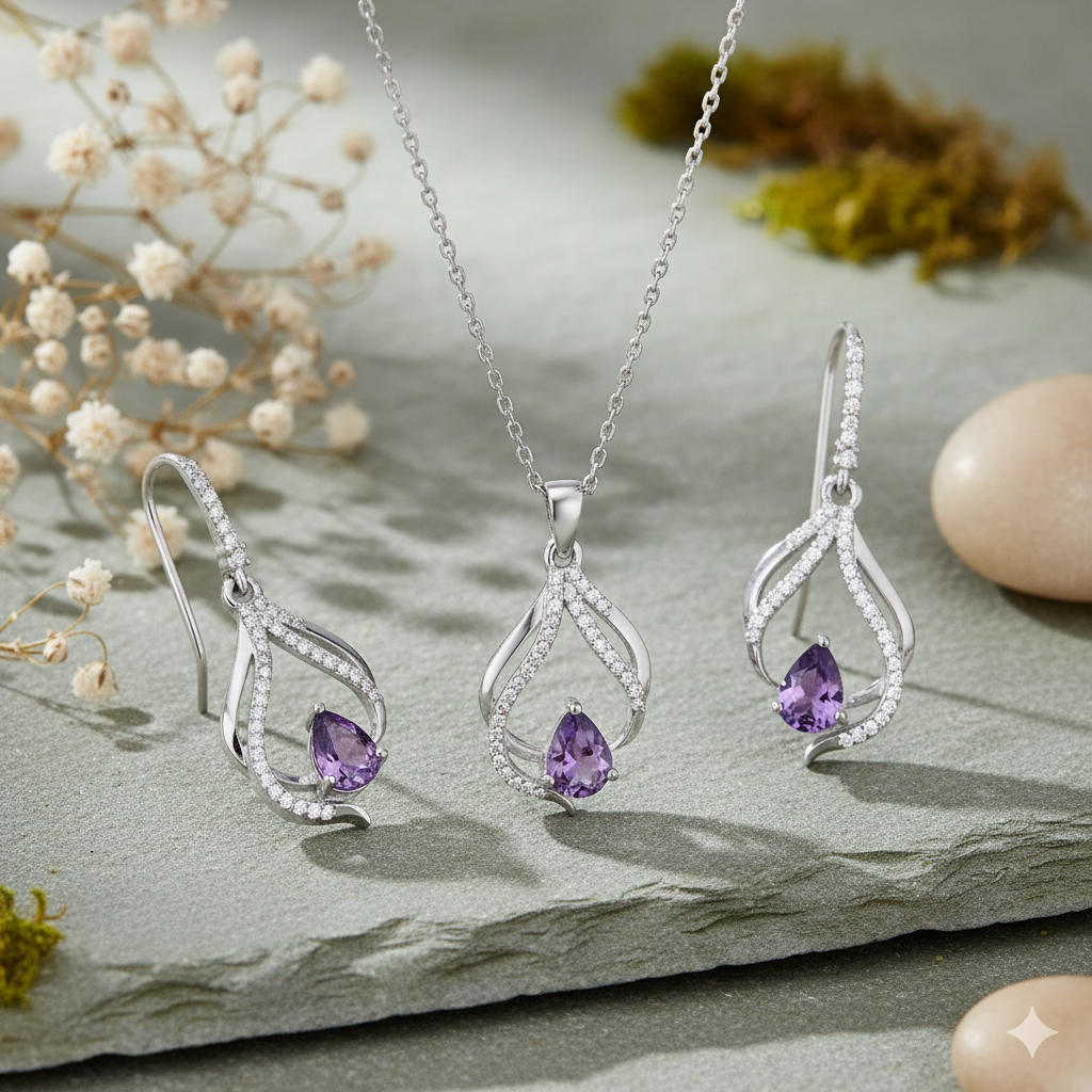Amethyst Charm Pendant Set