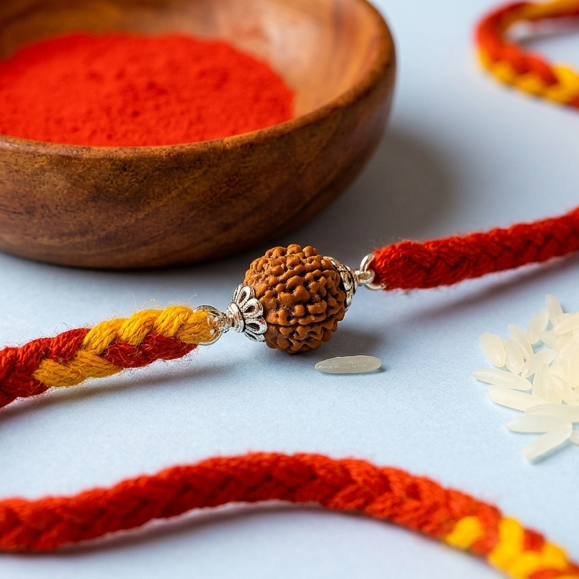Panchmukhi Rudraksh Silver Rakhi