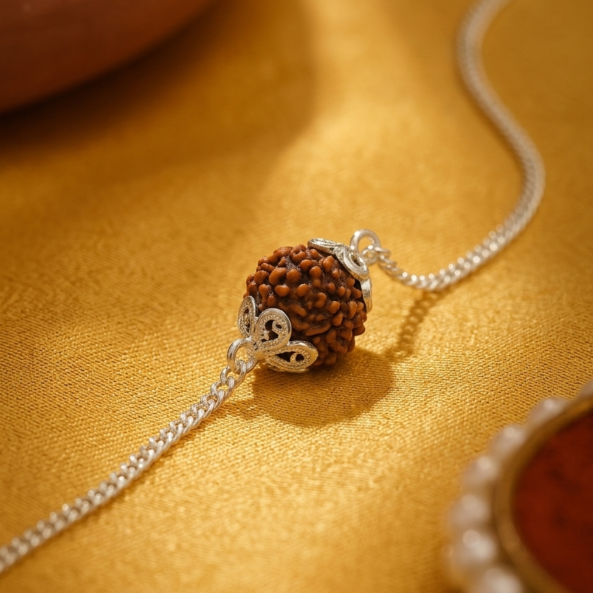 Panchmukhi Rudraksh Silver Bracelet Rakhi