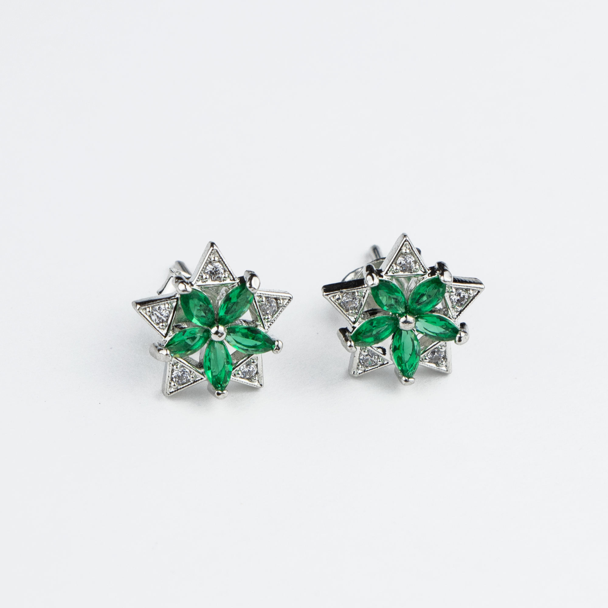 Green Bold Spikes Silver Studs