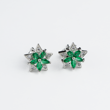 Green Bold Spikes Silver Studs