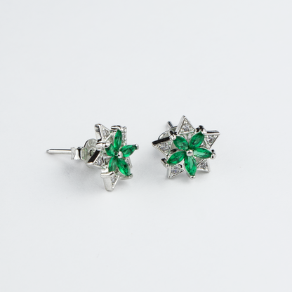 Green Bold Spikes Silver Studs