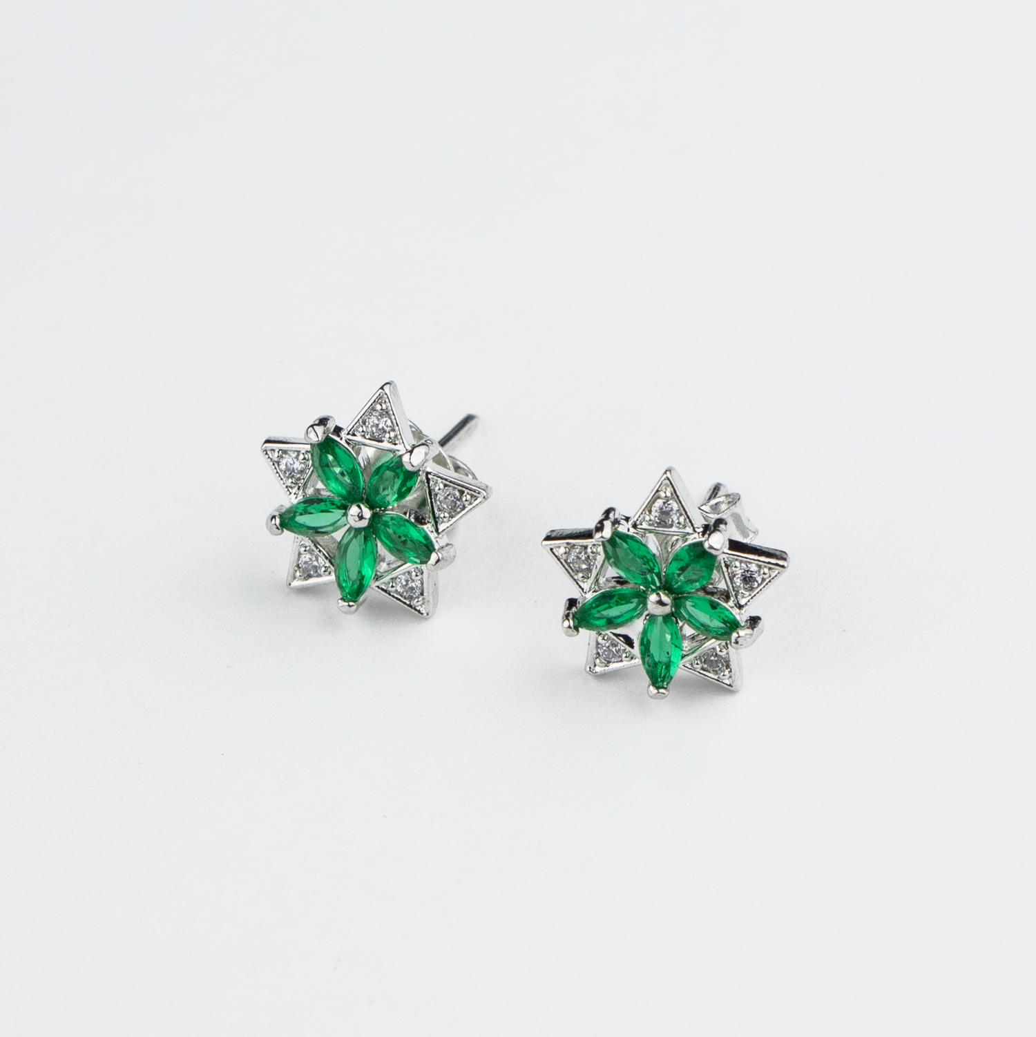 Green Bold Spikes Silver Studs