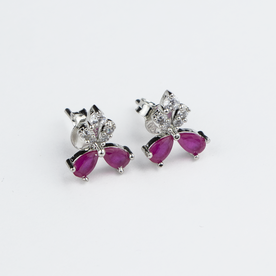 Pink Butterfly Wings Silver Studs