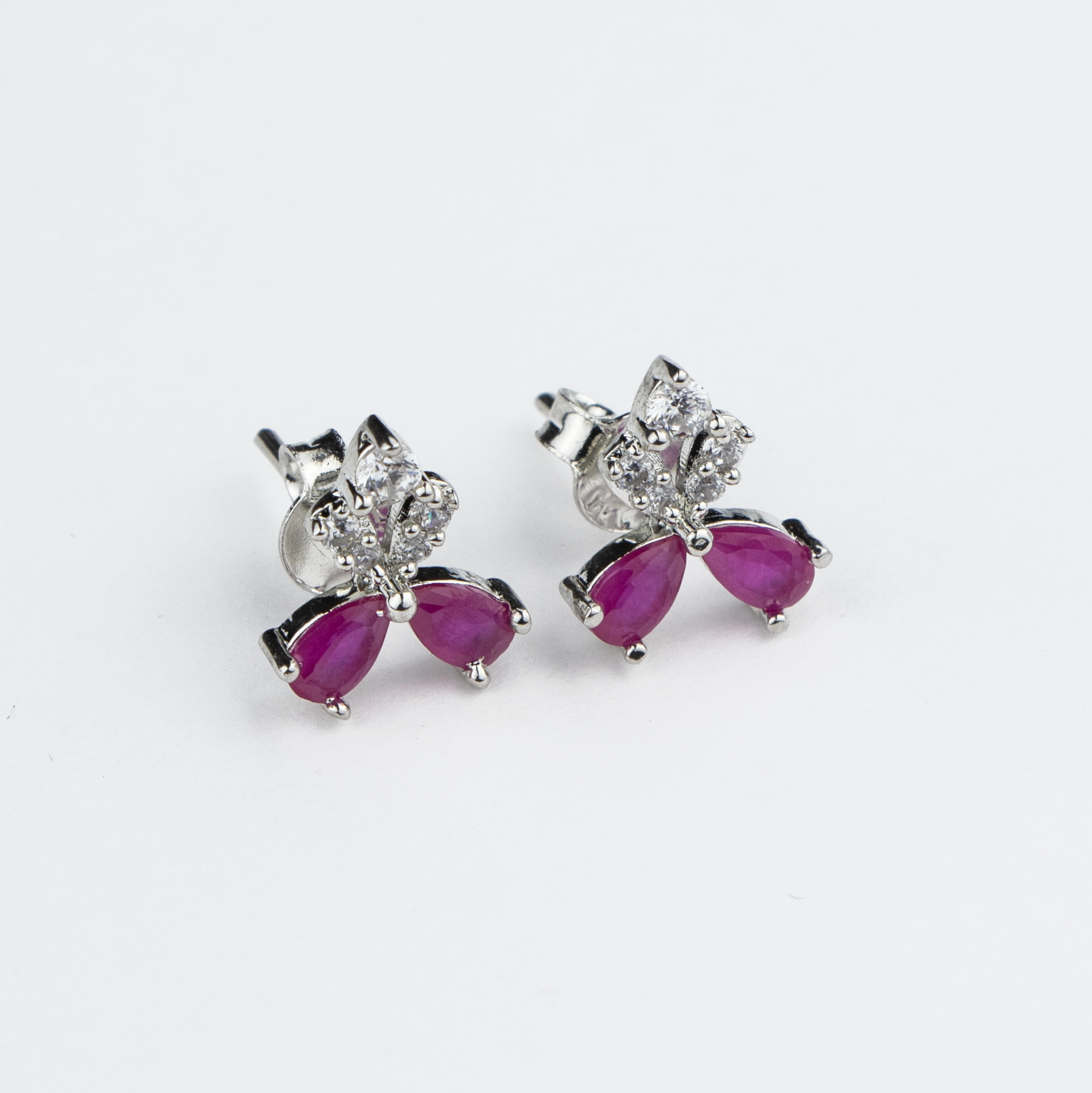 Pink Butterfly Wings Silver Studs