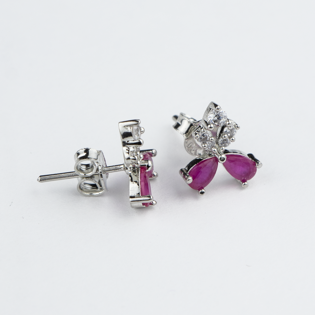 Pink Butterfly Wings Silver Studs