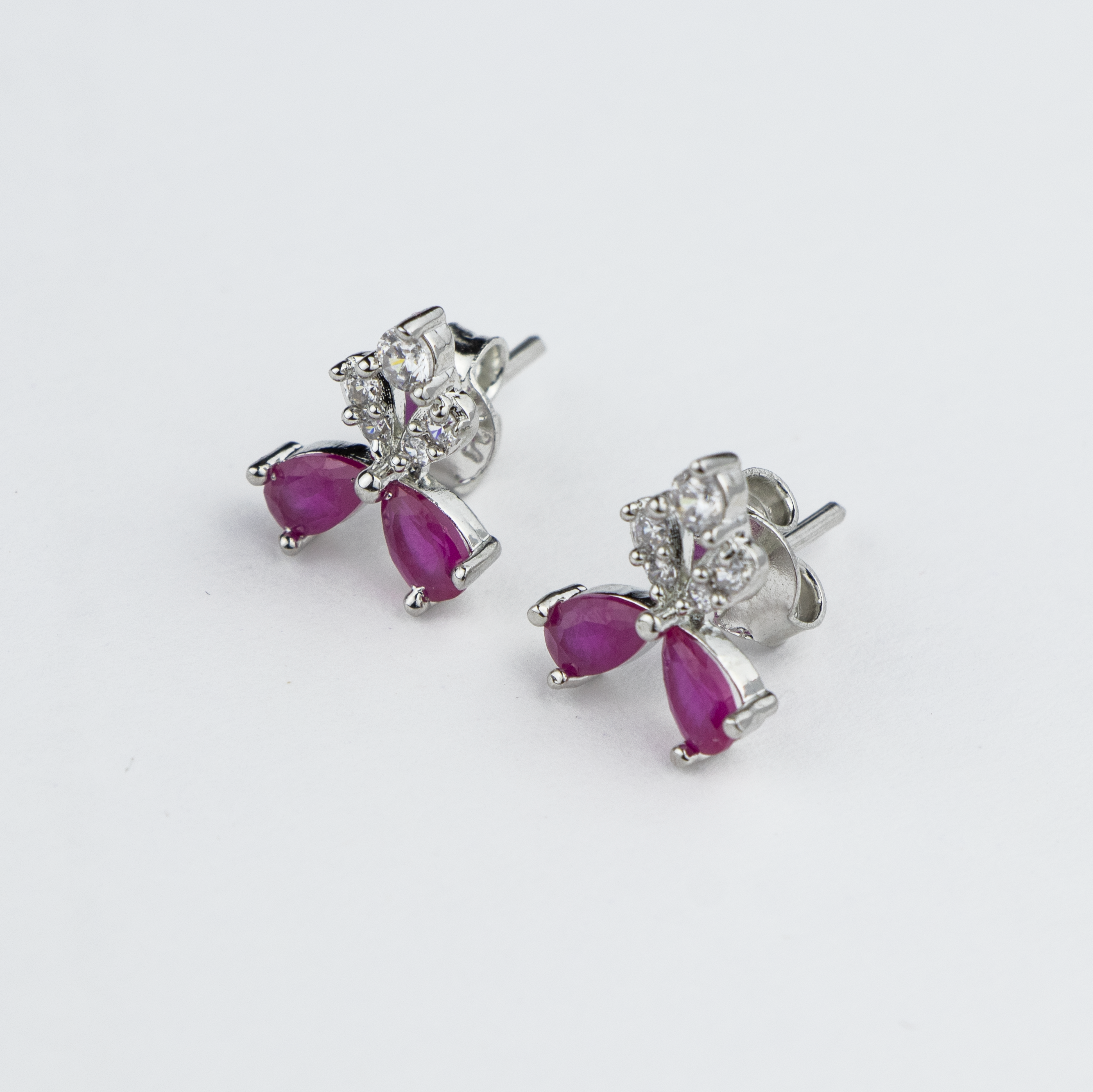 Pink Butterfly Wings Silver Studs