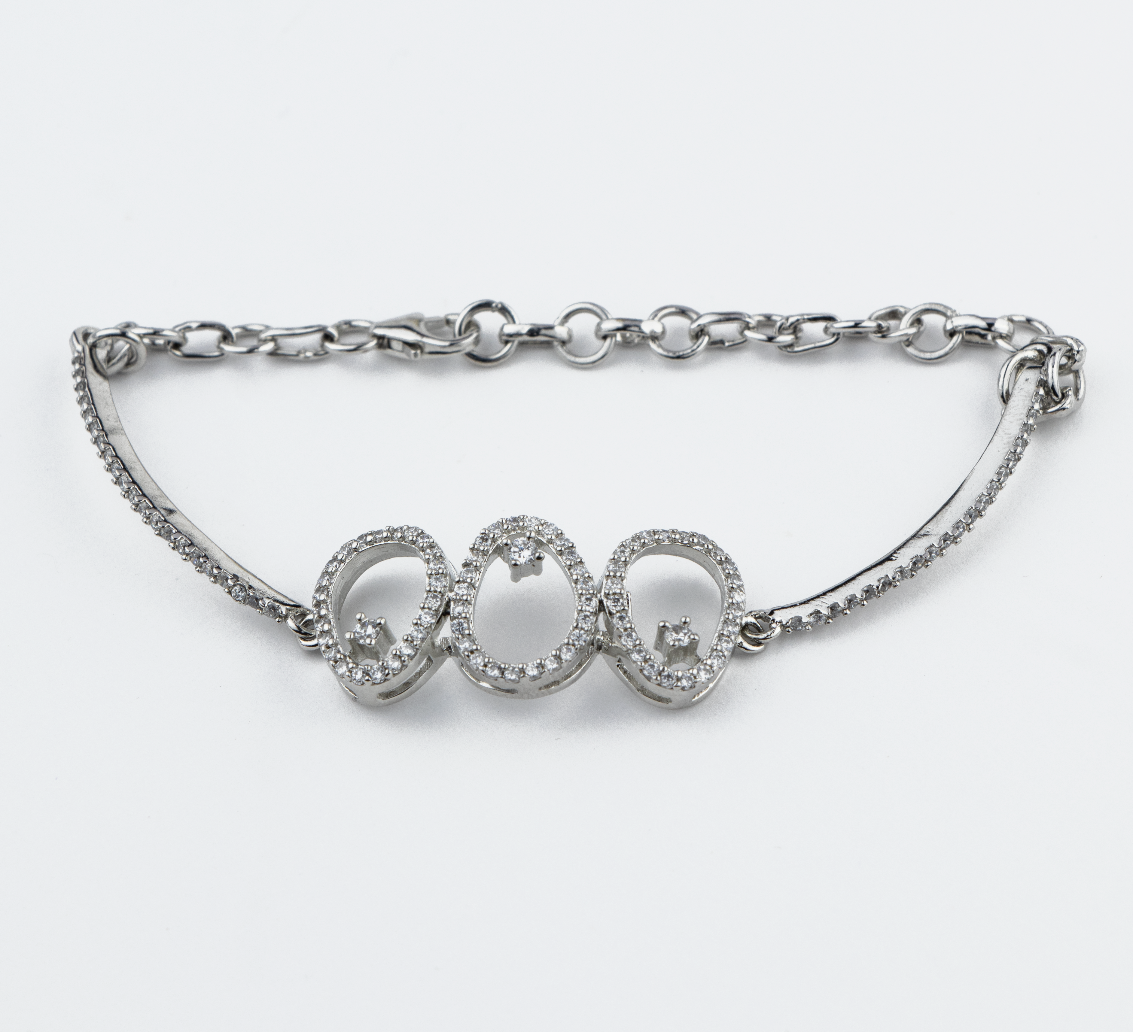 Three Halo Silver Bracelet