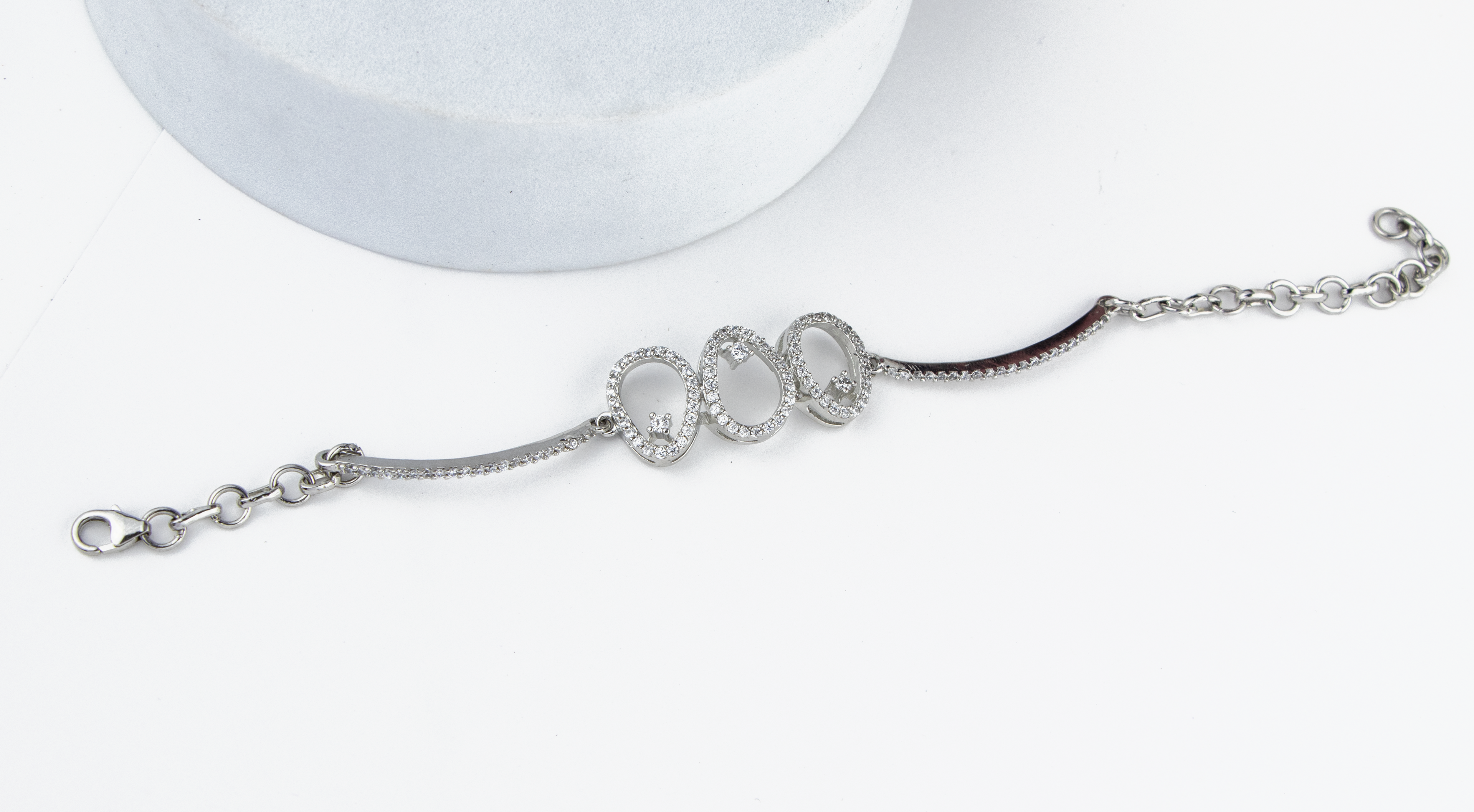 Three Halo Silver Bracelet