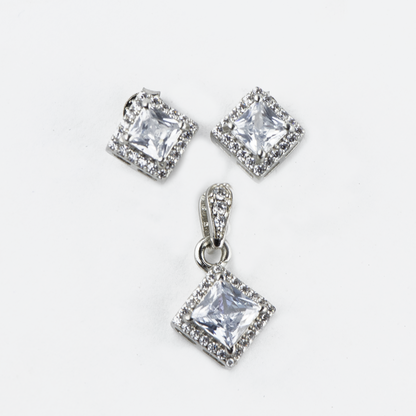 Sleek Cut Silver Pendant Set