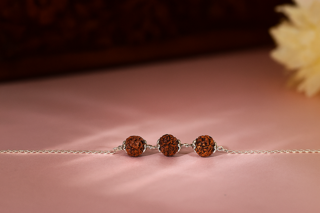 Panchmukhi Rudraksh Trio Silver Rakhi Bracelet