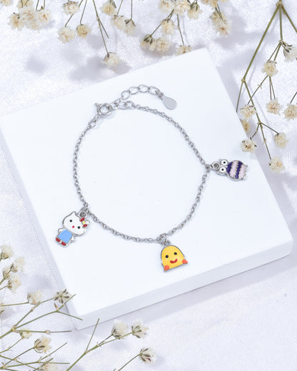 Happy Trio Kids Charm Silver Bracelet