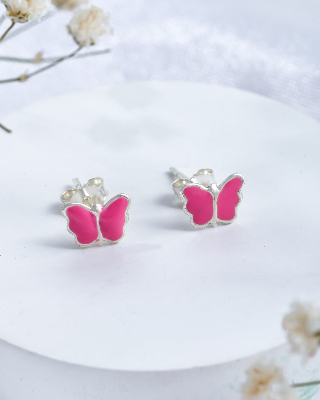 Pink Blush Butterfly Silver Studs