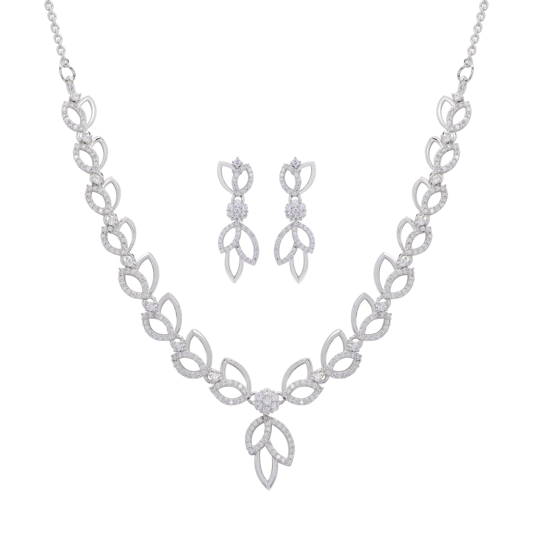 Leaflet Silver Necklace Set