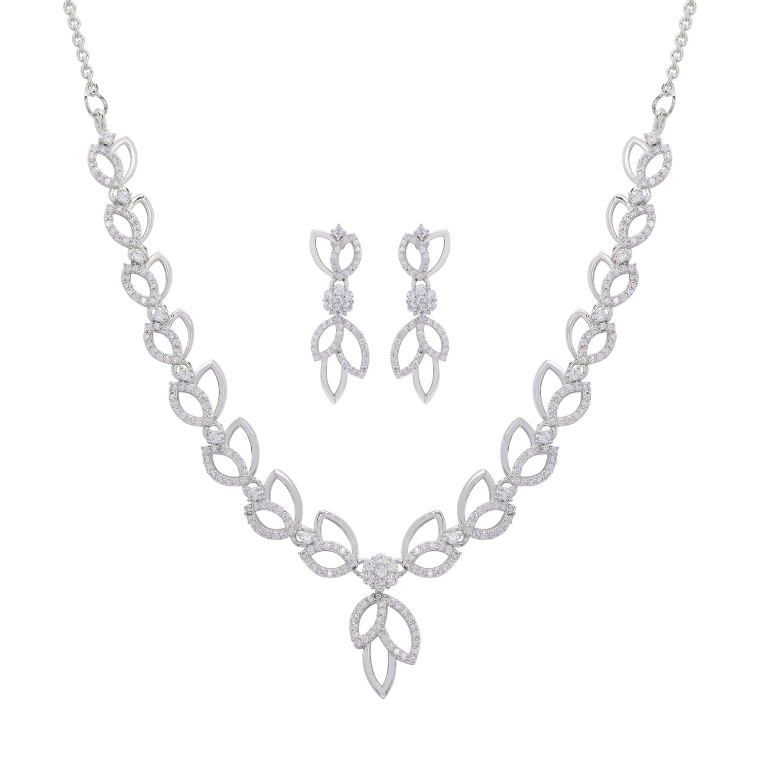 Leaflet Silver Necklace Set