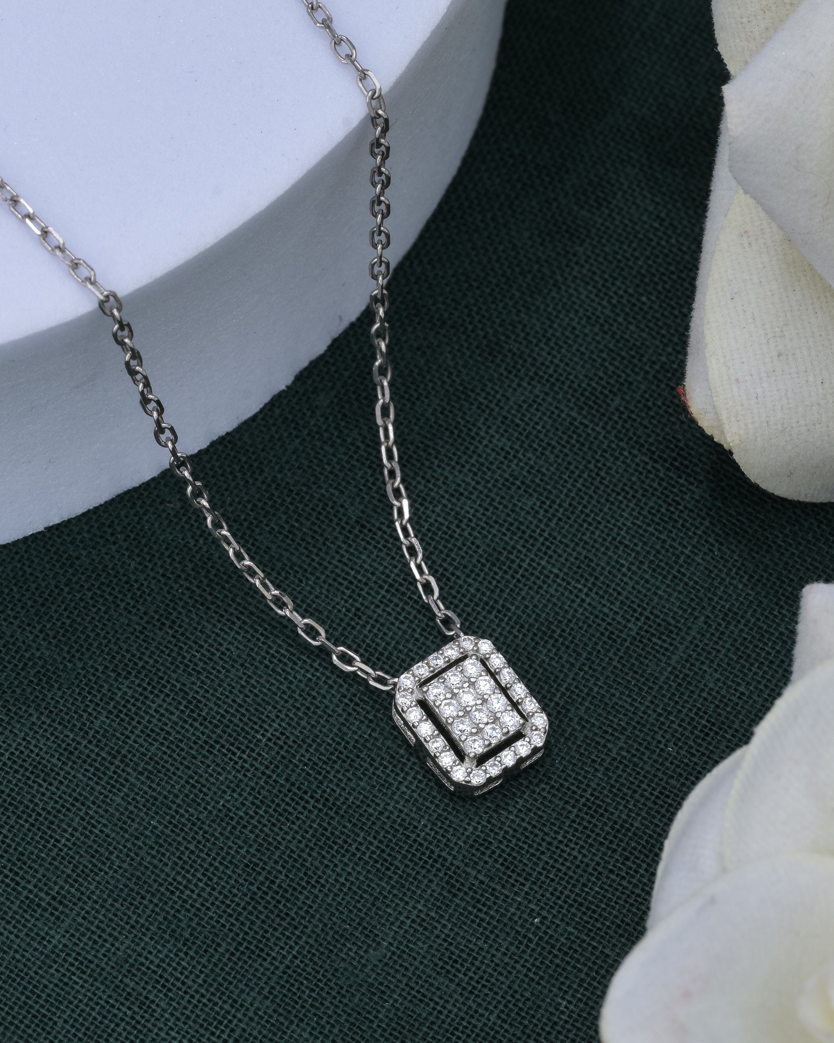 Shimmering Square Silver Pendant